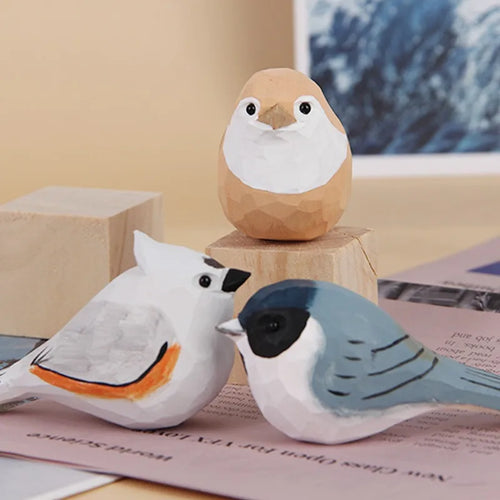Wood Bird Statue Kawaii Handmade Craft Figurine Carving Model Cute Animal Statue Gifts Home Decor Lovely Sculpture Friend Gift